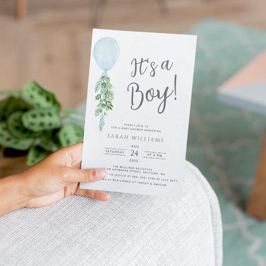 Invitation C'est un Baby shower Eucalyptus Bleu Garçon