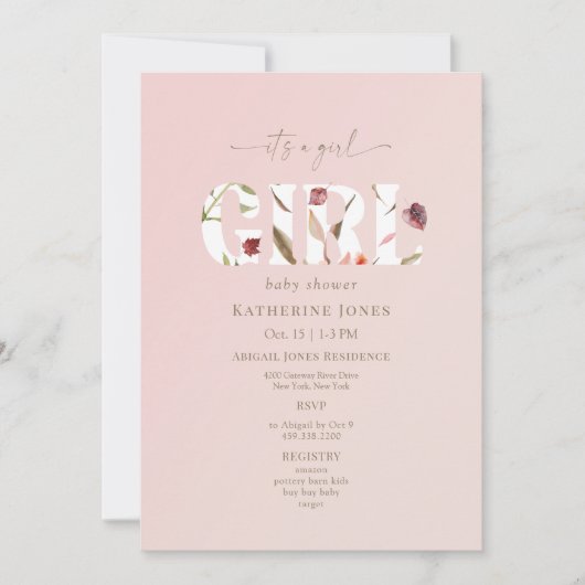 Invitation C'est un Baby shower Fille Blush (Devant)