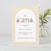 Invitation C'est un Baby shower Fille Floral Jaune Douce (Debout devant)