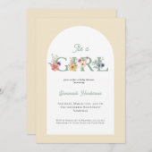 Invitation C'est un Baby shower Fille Floral Jaune Douce (Devant / Derrière)