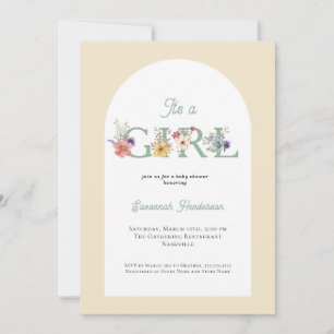 Invitation C'est un Baby shower Fille Floral Jaune Douce