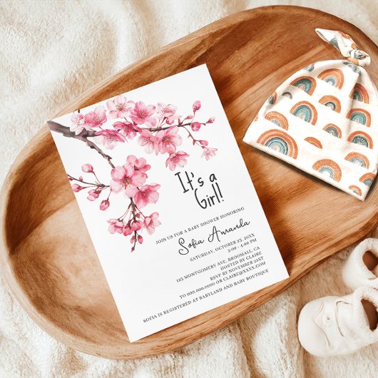 Invitation C'est un Baby shower Fleur Rose Fille