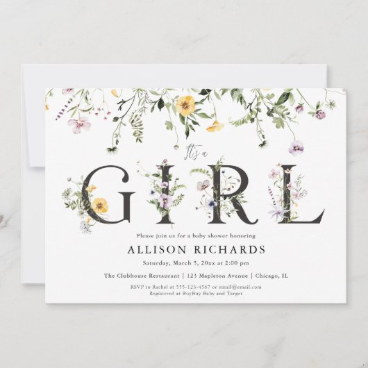 Invitation C'est un baby shower fleur sauvage jaune violet de (Devant)