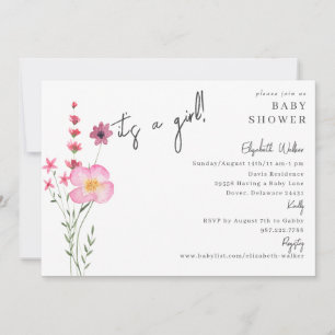 Invitation C'est un Baby shower Fleur sauvage rose fille