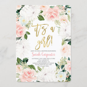 Invitation C'est un Baby shower fleuri rose Girl