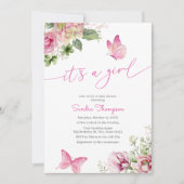 Invitation C'est un Baby shower floral à papillon (Devant)