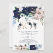 Invitation C'est un Baby shower floral bleu et blanc BoyNavy (Devant)