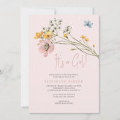 Invitation C'est un baby shower floral couleur rose fille (Devant)