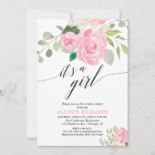 Invitation C'est un baby shower floral couleur rose fille (Devant)