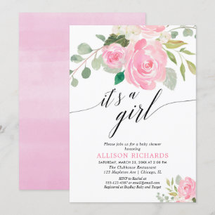 Invitation C'est un baby shower floral couleur rose fille