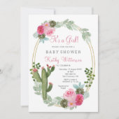 Invitation C'est un baby shower floral de cactus rose fille (Devant)