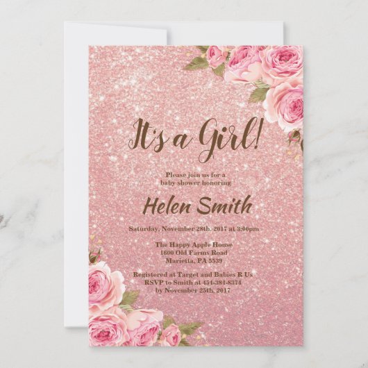 Invitation C'est un Baby shower floral de la Parties scintill (Devant)