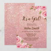 Invitation C'est un Baby shower floral de la Parties scintill (Devant / Derrière)