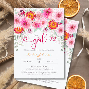 Invitation C'est un Baby shower floral rose de Fille Citrus