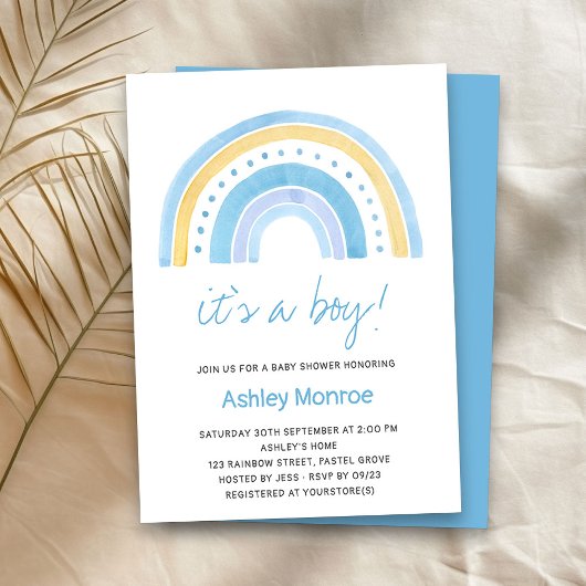 Invitation C'est un Baby shower Garçon Blue Rainbow