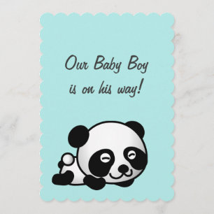 Invitation C'est un Baby shower garçon   Panda Joyeux Sur Ble