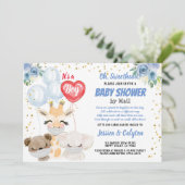 Invitation C'est un Baby shower garçon par mail mignon Animau (Debout devant)