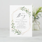 Invitation C'est un Baby shower géométrique Boy Greenery Gold (Debout devant)