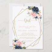 Invitation C'est un Baby shower géométrique Floral Gold Girl (Devant)