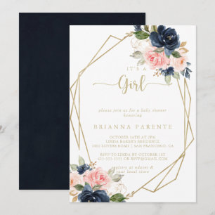 Invitation C'est un Baby shower géométrique Floral Gold Girl