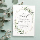 Invitation C'est un Baby shower géométrique Girl Greenery Gol<br><div class="desc">Moderne verdure c'est une invitation de baby shower de fille avec rustique aquarelle botanique verdure et faux feuilles de feuille d'or et cadre géométrique,  simple et élégant. Voir toutes les pièces correspondantes de la collection</div>