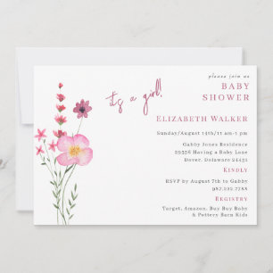Invitation C'est un Baby shower Horizonta Fleur sauvage rose