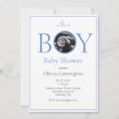 Invitation C'est un Baby shower photo bleu garçon (Devant)