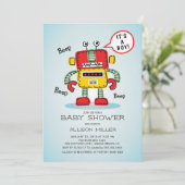 Invitation C'est un Baby shower robotique pour garçon (Debout devant)