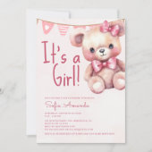 Invitation C'est un Baby shower rose de fille Teddy Bear (Devant)