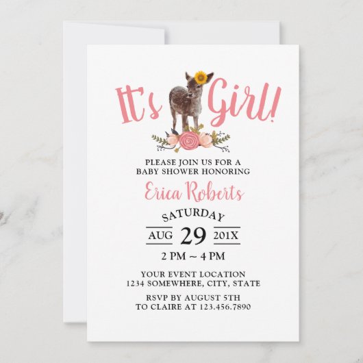Invitation C'est un Baby shower rose doux de cerf de tourneso (Devant)