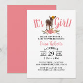 Invitation C'est un Baby shower rose doux de cerf de tourneso (Devant / Derrière)