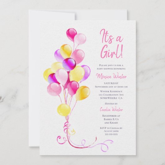 Invitation C'est un Baby shower rose fille (Devant)