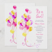 Invitation C'est un Baby shower rose fille (Devant / Derrière)