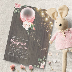 Invitation C'est un Baby shower rustique de ballons d'or rose