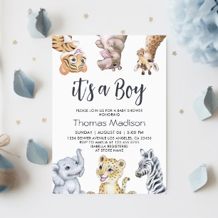 Invitation C'est un Baby shower sauvage d'animaux Safari Garç