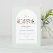 Invitation C'est un Baby shower vert doux floral (Debout devant)