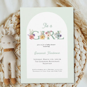 Invitation C'est un Baby shower vert doux floral