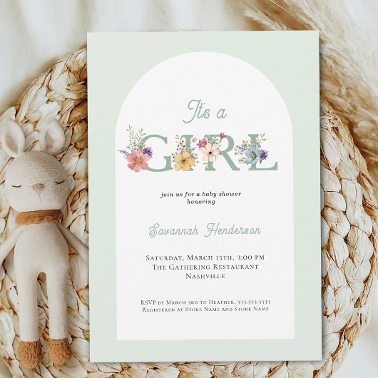 Invitation C'est un Baby shower vert doux floral