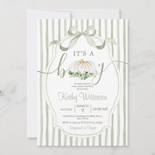 Invitation C'est un Baby shower vert Dusty Citrouille (Devant)