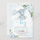 Invitation C'est un ballon bleu en forme d'éléphant garçon (Devant)