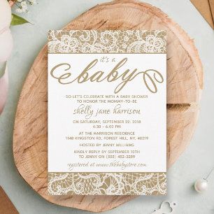 Invitation C'est un bébé ! Baby shower rustique Kraft & dente