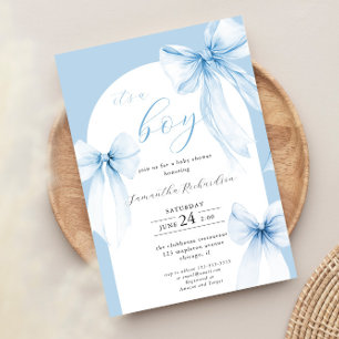 Invitation C'est un bébé bébé coquette bleu poussiéreux arcs 