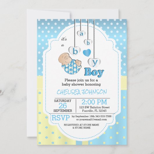 Invitation C'est un bébé garçon | Bébé bleu mignon (Devant)