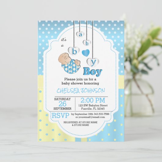 Invitation C'est un bébé garçon | Bébé bleu mignon (Debout devant)