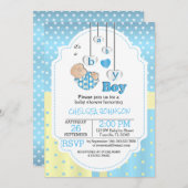 Invitation C'est un bébé garçon | Bébé bleu mignon (Devant / Derrière)