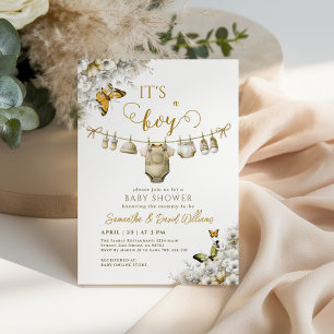 Invitation C'est un bébé garçon dans Fleurs sur une corde à l