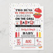 Invitation C'est un bébé Q pour jumeaux (Devant / Derrière)