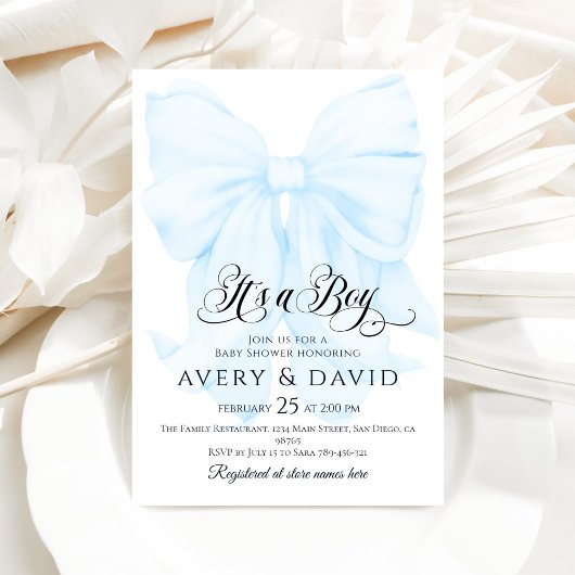 Invitation C'est un Boy Blue Bow Moderne Baby shower élégant