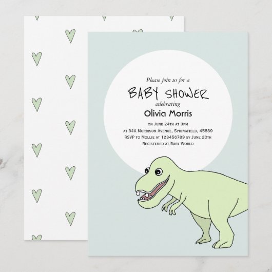 Invitation C'Est Un Boy Cute Dinosaur Baby shower (Devant / Derrière)