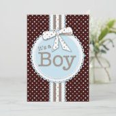 Invitation C'est un Boy Ribbon & Bow Baby shower Blue Dots (Debout devant)